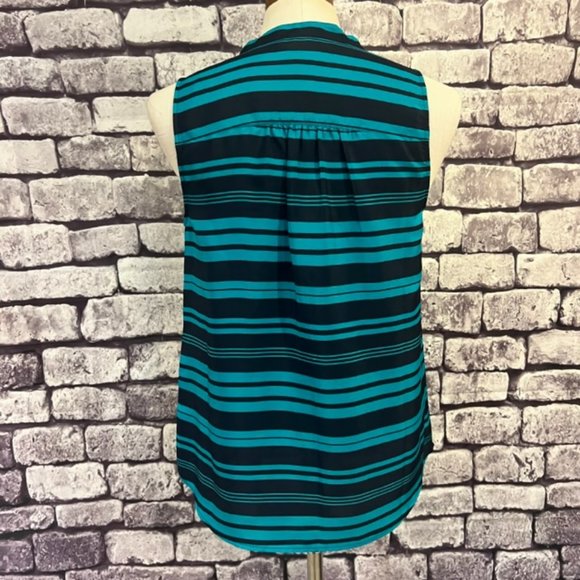J. Crew Navy & Green Sleeveless Button Down Blouse Size 6 - Picture 6 of 9